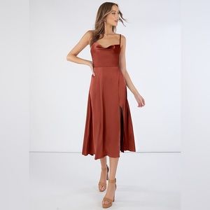 AZAZIE Elma Stretch Satin Dress (Size A0) Color: Rust